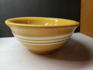 Vintage Yellow Ware American Pottery Mixing Bowl W White Stripes