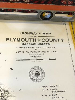 Vintage Large Highway Map Of Plymouth County Massachusetts 1957 2