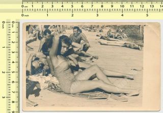 Hairy Armpits Swimsuit Woman Beach Portrait Swimwear Lady Vintage Photo