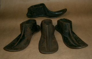 Set Of 4 Antique Cast Iron Cobbler Shoe Making Form Metal Shoemaker Tool
