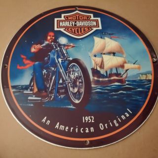 Vintage Porcelain 1952 Harley Davidson Motorcycles Biker Man Cave Garage Sign