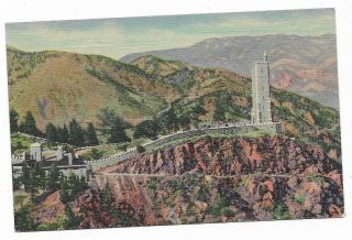 Vintage Colorado Linen Postcard Will Rogers Shrine Sun Cheyenne Pikes Peak
