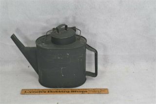 Oil Can Tin Bail Handle Unusual Oval Shape Long Spout Kitchen Antique 1800s