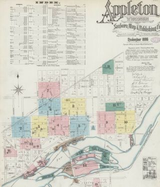 Appleton,  Wisconsin Sanborn Map© Sheets 16 High Resolution Color On Cd 1886