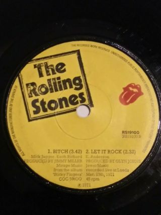 The Rolling Stones 1971 Ep Bitch - Let It Rock & Brown Sugar 45rpm