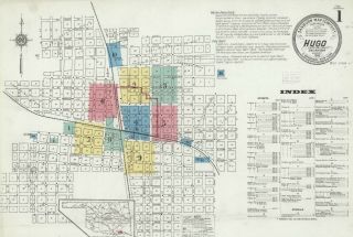 Hugo,  Oklahoma Sanborn Map© Sheets With 16 Maps In Full Color 1908 To 1918