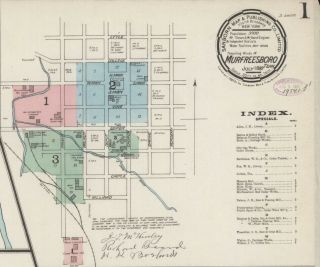 Murfreesboro,  Tennessee Sanborn Map© Sheets 1887 To 1897 With 17 Maps In Color