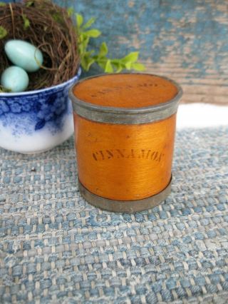 Early Antique Wood And Tin Spice Box Ca.  1860 Cinnamon