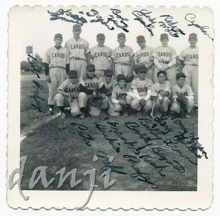 Teen Boys Baseball Team " Cards " In Uniforms With Mitts Posed On Field Old Photo