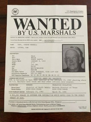 Rare Gordon Wendell Kahl " Montana Freemen " Fbi Wanted Poster Pls Offer