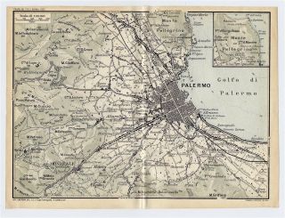 1930 Vintage Map Of Vicinity Of Palermo / Sicily / Italy