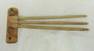 Antique Vintage Wood Towel Drying Rack Wall Hanging 3 Swinging Arm Rods