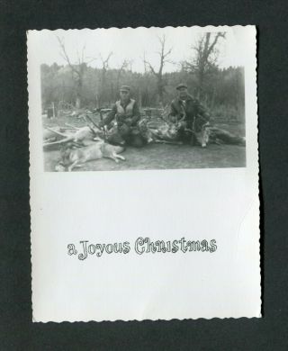 Vintage Photo Christmas Card Men Hunting W/ Guns Dead Deer & Coyote 442183