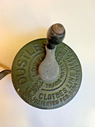 Antique Primitive Usa 1914 Lowell Ever Ready Dustless Tin Clothes Line Reel