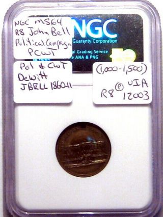 John Bell Political Campaign Civil War Token R8 NGC MS64 4