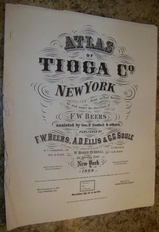 1869 Tioga County Ny Atlas Map Fw Beers Owego Spencer Candor Tioga 1975 Reprint