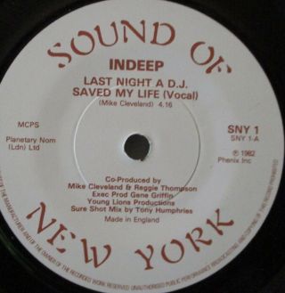 Indeep - Last Night A Dj Saved My Life 7 " Single