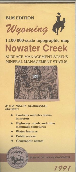 Usgs Blm Edition Topographic Map Wyoming Nowater Creek 1991 Mineral