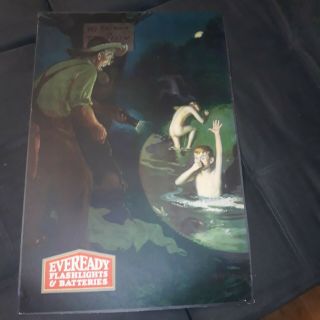 Vintage Eveready Flashlight Poster " The Old Swimming Hole " 1932