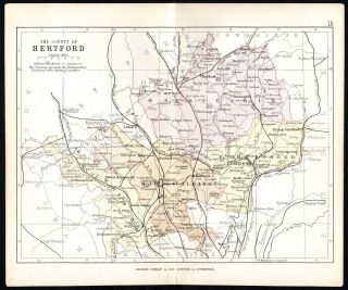 County Of Hertford 1891 George Philip & Son Antique Map