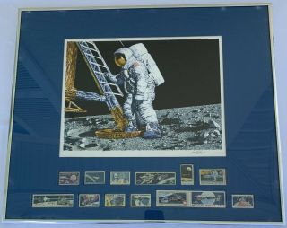 The Conquest Of Space Litho Signed Paul Calle 1979 Stamps Framed Wall Hanging Le