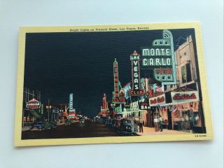 Vintage Linen Postcard - - Nevada - - Las Vegas - - Bright Lights Casinos Fremont Street