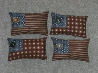 Handmade Set Of 4 Primitive Fabric Patriotic Flags Ornies/bowl Fillers