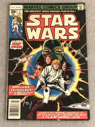 Vintage Marvel Comics Star Wars 1 First Print 7/1977 Raw 1st Luke Vader R2