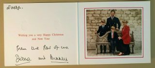 Princess Diana & Prince Charles Hand Signed 1991 Christmas Card To Evelyn Dagley