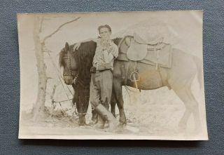 Vintage Photo Cowboy Handsome Guy man smokes horse Gay int 3