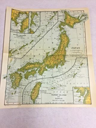 Antique 1921 Map Occupied Japan.  A Map.  Nagasaki,  Taiwan,  Tokio Bay.
