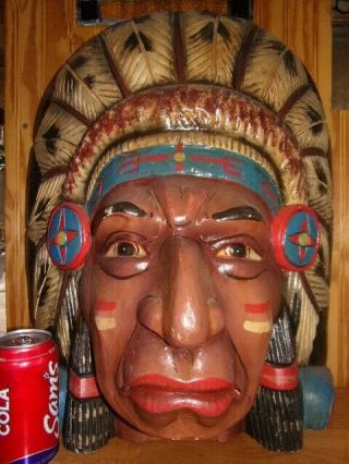 Antique/vintage Hand Carved Wood Native American Indian Chief Head Cigar Store