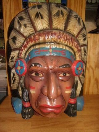 Antique/Vintage Hand Carved Wood Native American Indian Chief Head Cigar Store 2