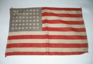 Well - Loved Early 48 - Star Parade Flag,  Antique Cotton,  Faded & Worn 13 1/2 " By 7 "