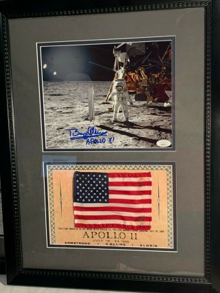 Apollo 11 Flown American Flag Display Buzz Aldrin Signed Nasa Photo Jsa & Rr