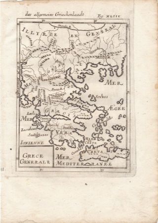 Map Greece Crete Macedonia Islands Copperplate Manesson Mallet 1685