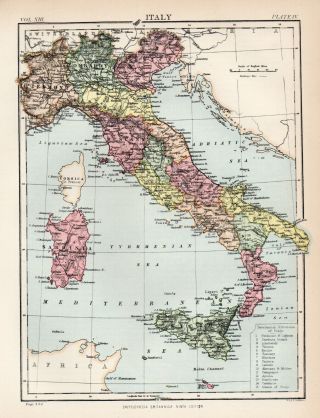 Antique Map Of Italy Sicily Corsica Sardinia Veenice 1880