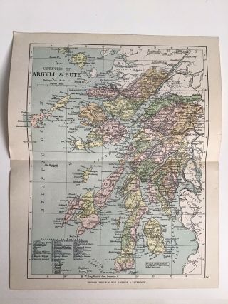 Argyll & Bute Scotland C1898 Antique County Map Philip Railways Parliamentary