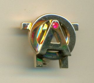 Vintage Alpha Omicron Pi sorority frat gold ruby pin badge - Wow 2