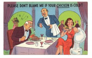 Pretty Woman In Restaurant Humor Fun Cartoon Comic Vintage Postcard Jan17