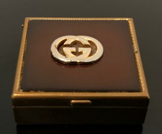 Vintage Gucci Pill Box Snuff Box Brown Gold Vanity Accessory
