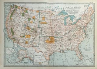 Antique Map Of United States Usa America 1903
