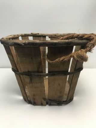 Antique Large Primitive Wood Slat 11” X 14” Bushel Gathering Market Basket
