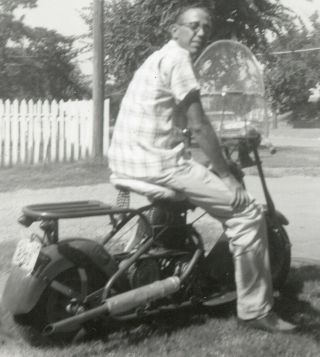 1950s Cushman Eagle Motor Scooter Tan Man Ready To Ride Vintage Photo Snapshot