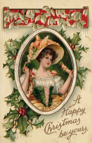 1 Cent Vintage Postcard Pretty Ladies Christmas (card 18)