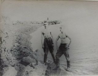 Vtg Photo Muscular Handsome Couple Guys Men Soldiers Shirtless Bulge Gay Int