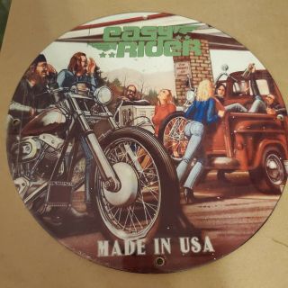 Vintage David Mann Easy Rider Motorcycle Porcelain Man Cave Garage Hot Rod Sign