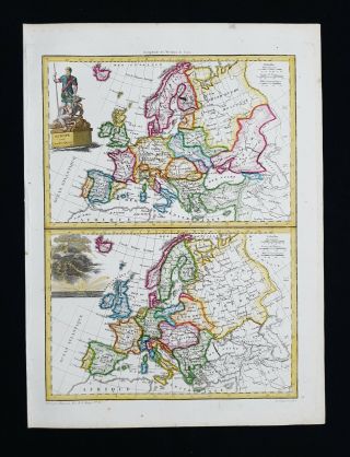 1812 Lapie - Rare 2 Maps Of Europe,  Portugal,  Poland,  Spain,  Norway,  Finlandia