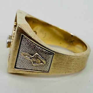 Men ' s Masonic Past Master Freemason 10K Yellow White Gold Diamond Ring Size 10.  5 3