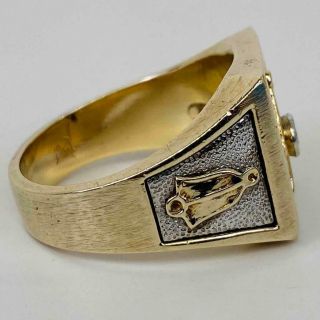Men ' s Masonic Past Master Freemason 10K Yellow White Gold Diamond Ring Size 10.  5 6